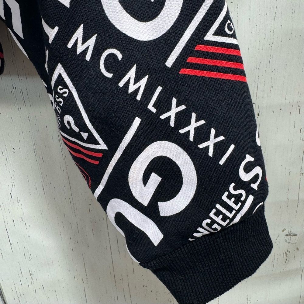 Guess Logo Print Cropped Drawstring Sweatshirt Black White Red Y2K Streetwear M - Picture 8 of 14